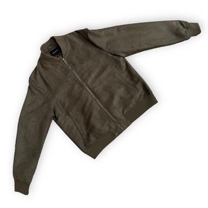 Banana Republic Olive Green Faux Suede Bomber Jacket, Size L